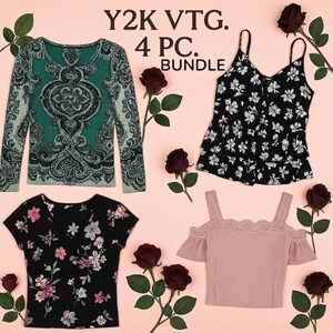 Y2K BUNDLE‎ 4 GRAPHIC ALL OVER PRINT TOP BLOUSES SMALL EUC/NWT